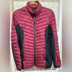 32° HEAT Women's Zip Front Multi Media Puffer Jacket - Maroon & Black Size M